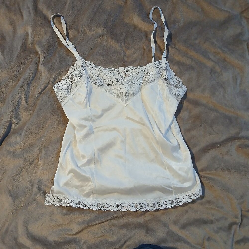 Bari's Women's Vintage Camisole White Lace Trim SZ S GUC